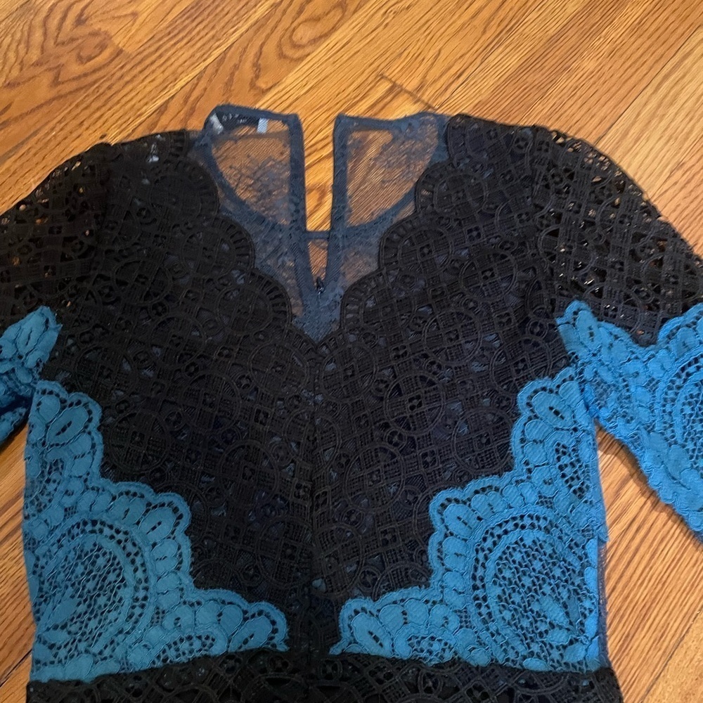 SANDRO Black and Blue Lace Design Dress - Picture 8 of 8